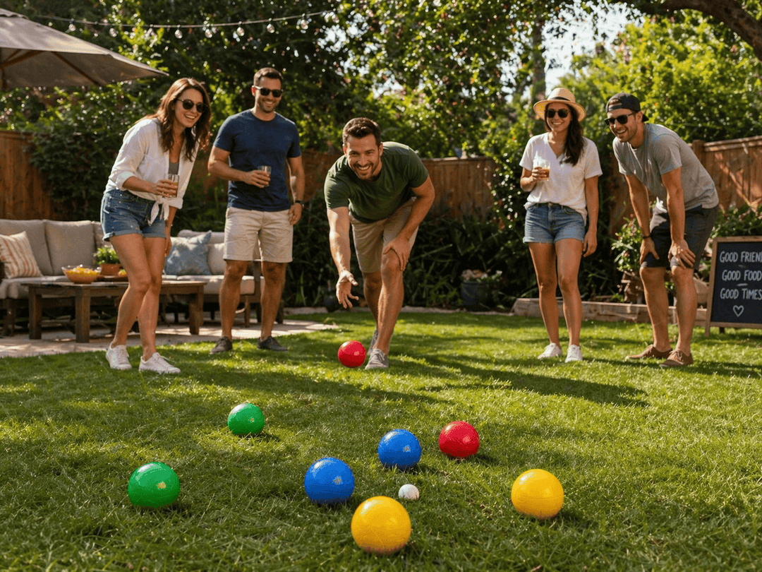 Varo Baseball Markwort Lawn Bocce Ball Set – 9-Piece Set with 2 Balls Each in Blue, Green, Red & Yellow + White Jack Ball