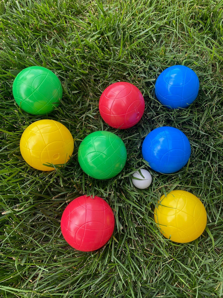 Varo Baseball Markwort Lawn Bocce Ball Set – 9-Piece Set with 2 Balls Each in Blue, Green, Red & Yellow + White Jack Ball