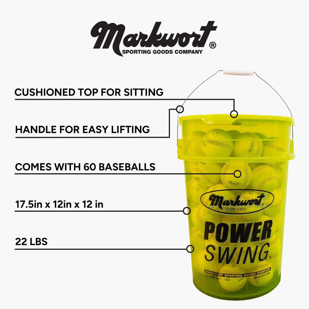 Varo Baseball Markwort PowerSwing Baseball Bucket with 60 Practice Baseballs