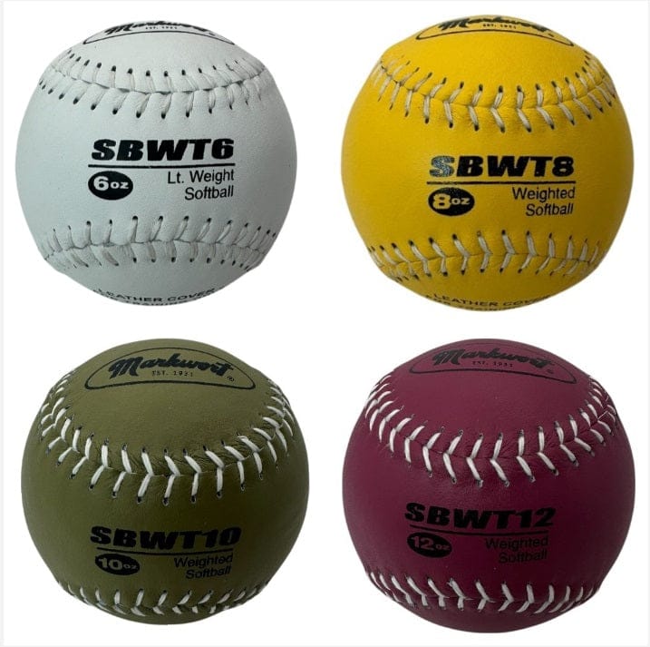 Varo Baseball Markwort Weighted Leather Softball Training Balls Set – 6 oz, 8 oz, 10 oz, 12 oz – Set of 4