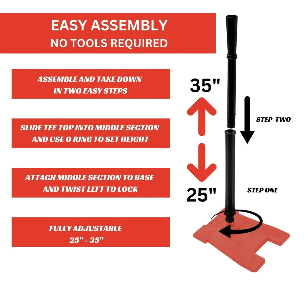 Varo Baseball Rotor System USA Pro Series Adjustable Baseball / Softball Batting Tee -  Red Base