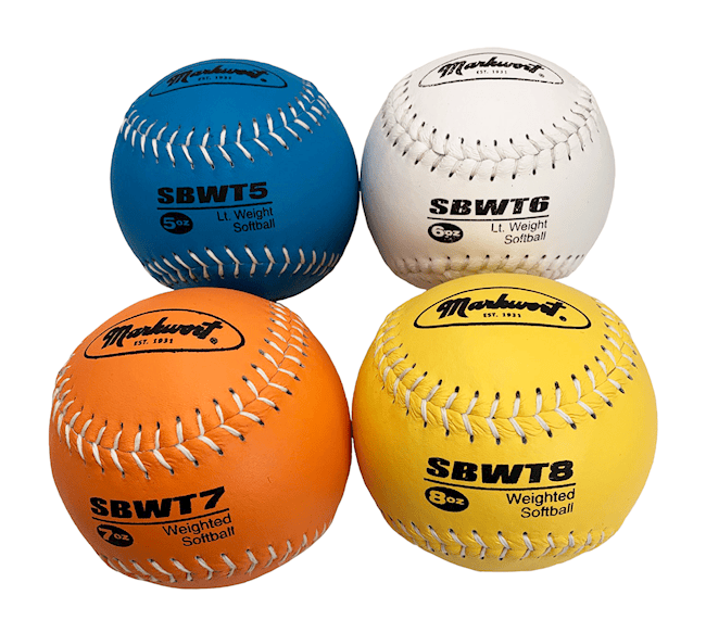 Varo Baseball Weighted Markwort 12-Inch Weighted Training Softball Set Leather Cover - Set of 4 Balls