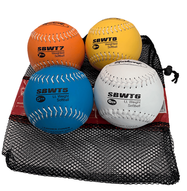 Varo Baseball Weighted Markwort 12-Inch Weighted Training Softball Set Leather Cover - Set of 4 Balls