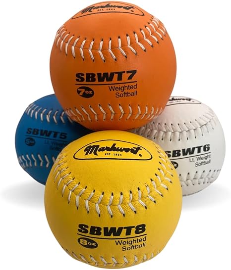 Varo Baseball Weighted Markwort 12-Inch Weighted Training Softball Set Leather Cover - Set of 4 Balls