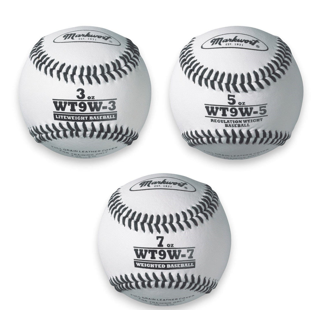 Varo Baseball Weighted Markwort 9" Weighted Leather Baseballs Set - 3 Oz, 5 Oz, 7 Oz