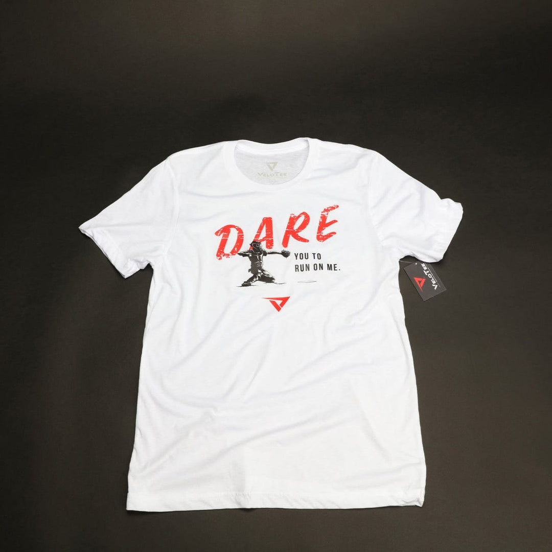 VeloTee T-Shirt Youth S / White DARE You To Run On Me - VeloTee Catchers T-Shirt